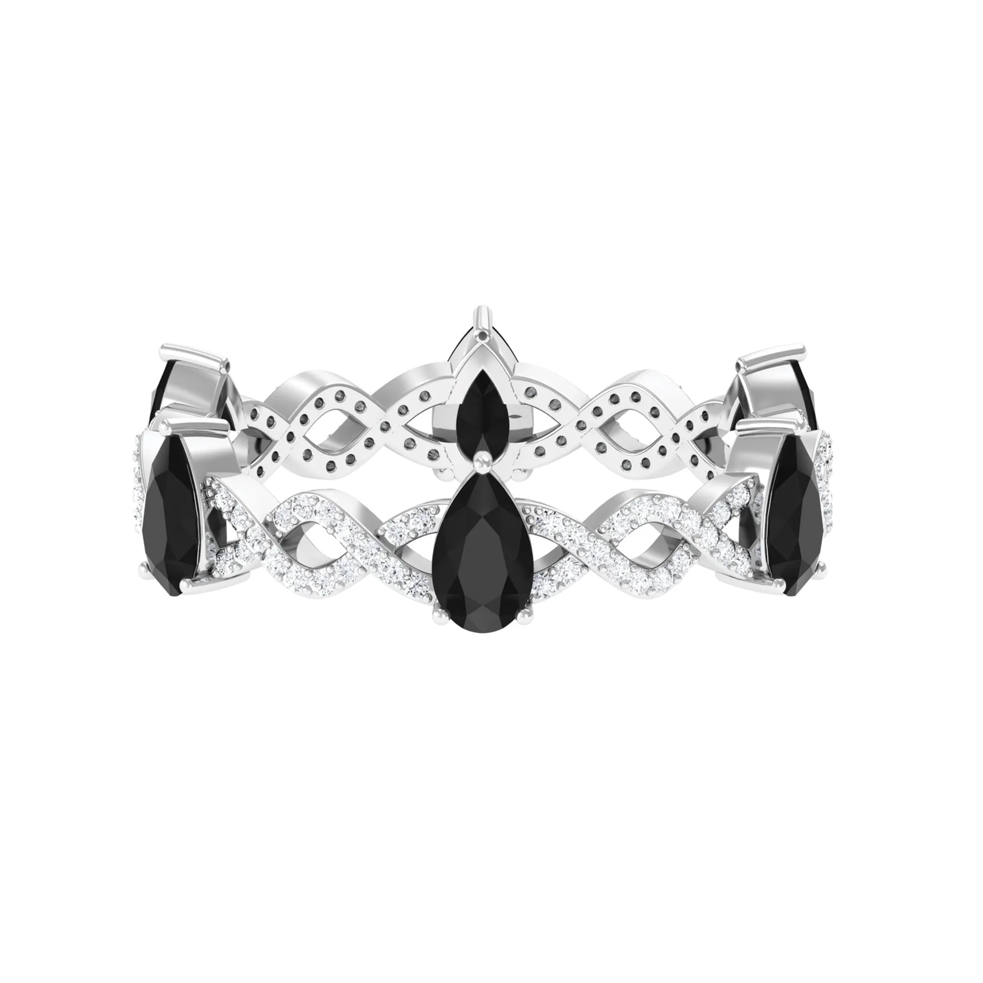 Black Onyx and Diamond Eternity Ring with Crossover Shank