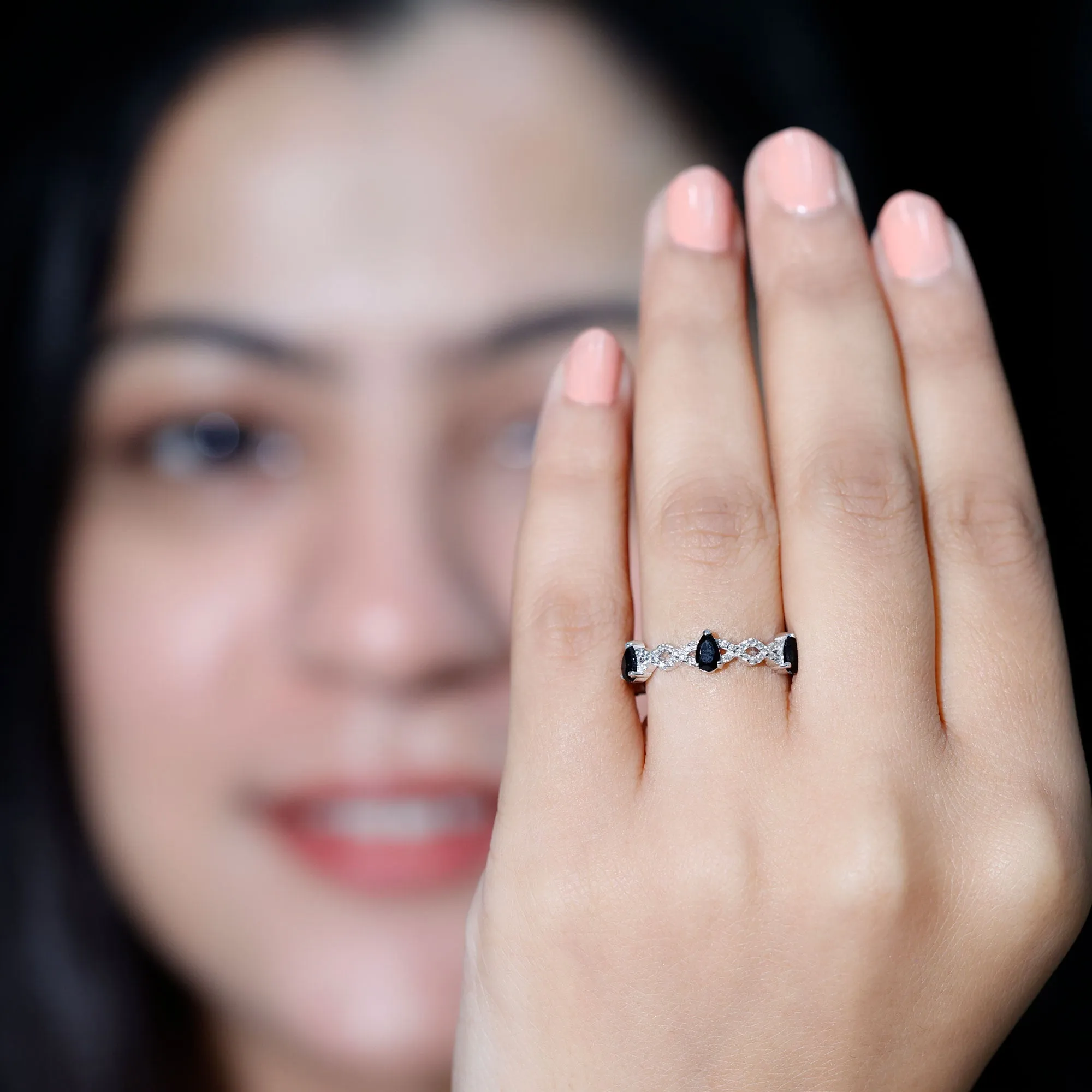 Black Onyx and Diamond Eternity Ring with Crossover Shank