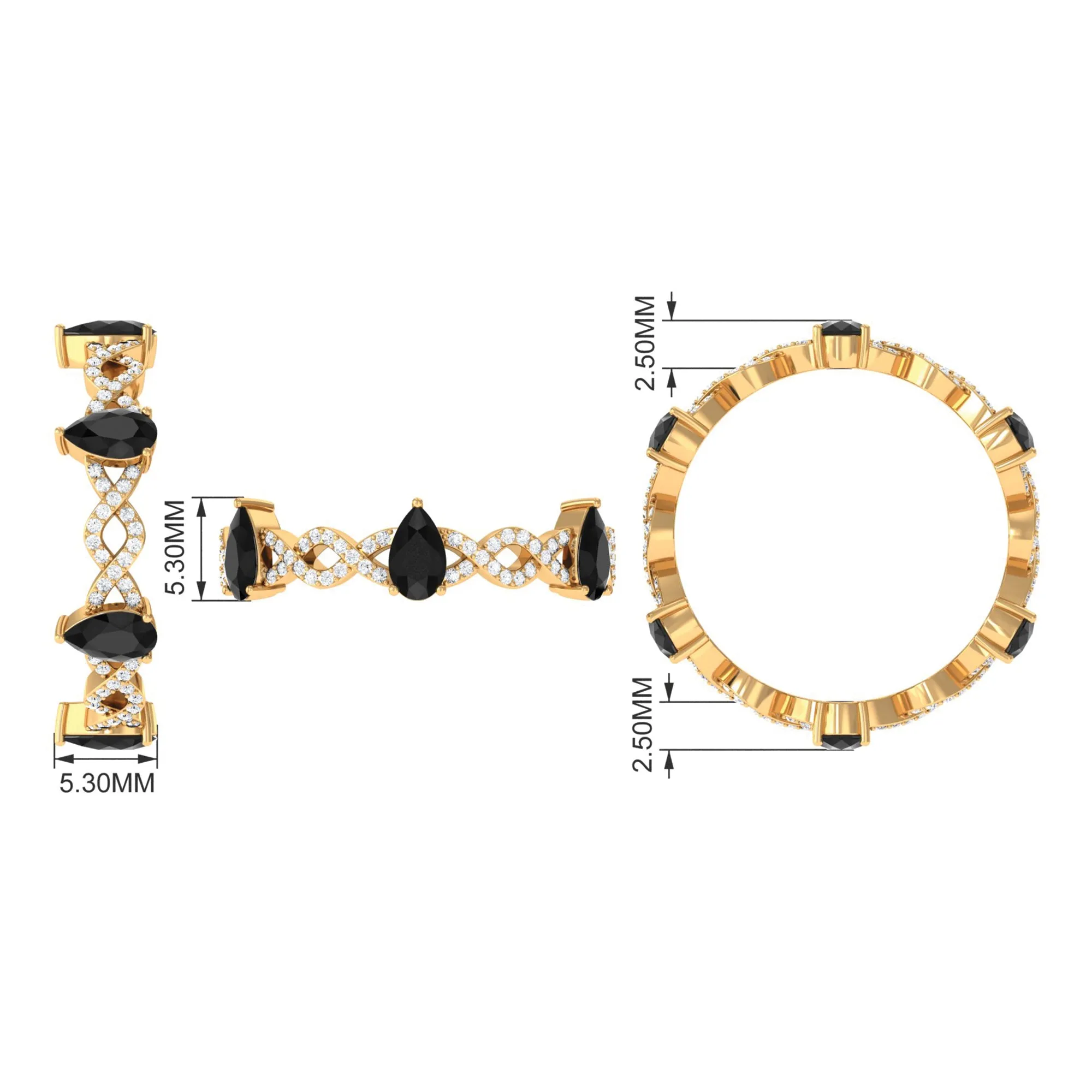 Black Onyx and Diamond Eternity Ring with Crossover Shank