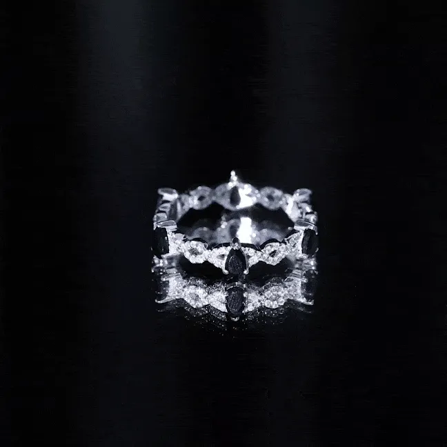 Black Onyx and Diamond Eternity Ring with Crossover Shank