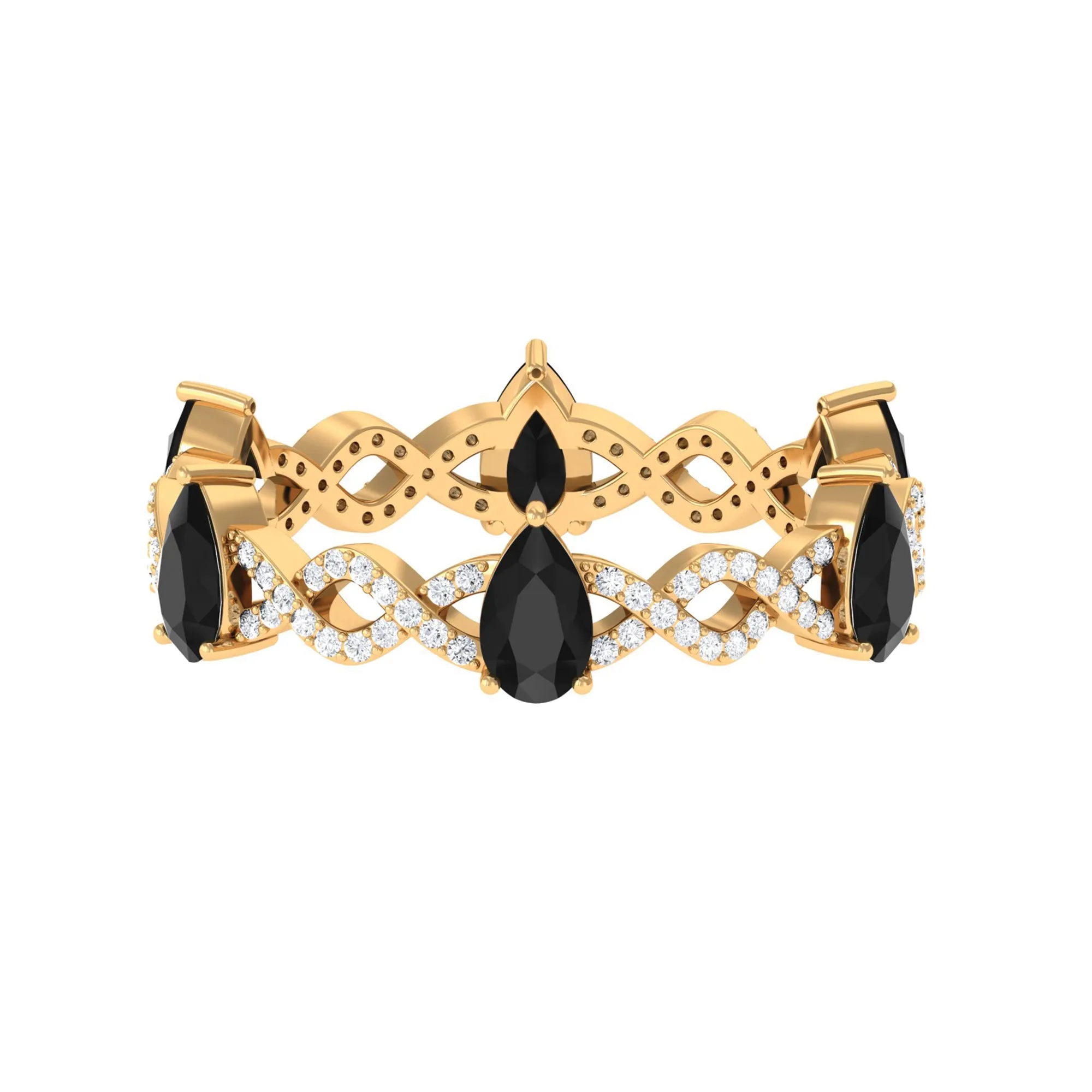 Black Onyx and Diamond Eternity Ring with Crossover Shank