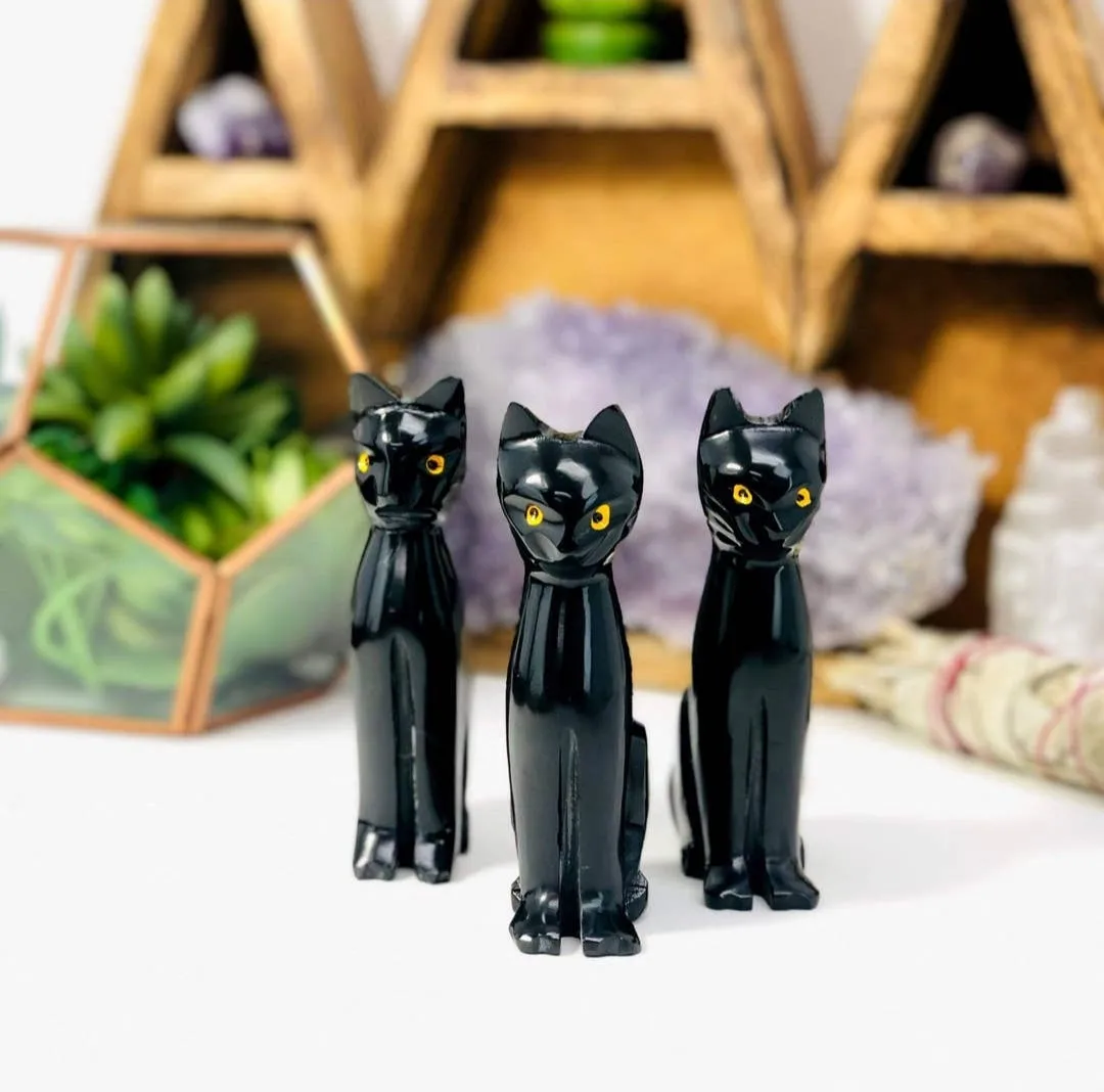 Black Onyx Carved Cat 4"