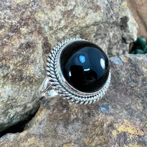 Black Onyx Sterling Silver Double Twist Rope Ring by Artie Yellowhorse - 16mm