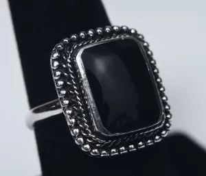 Black Onyx Sterling Silver Ring - Size 7.75