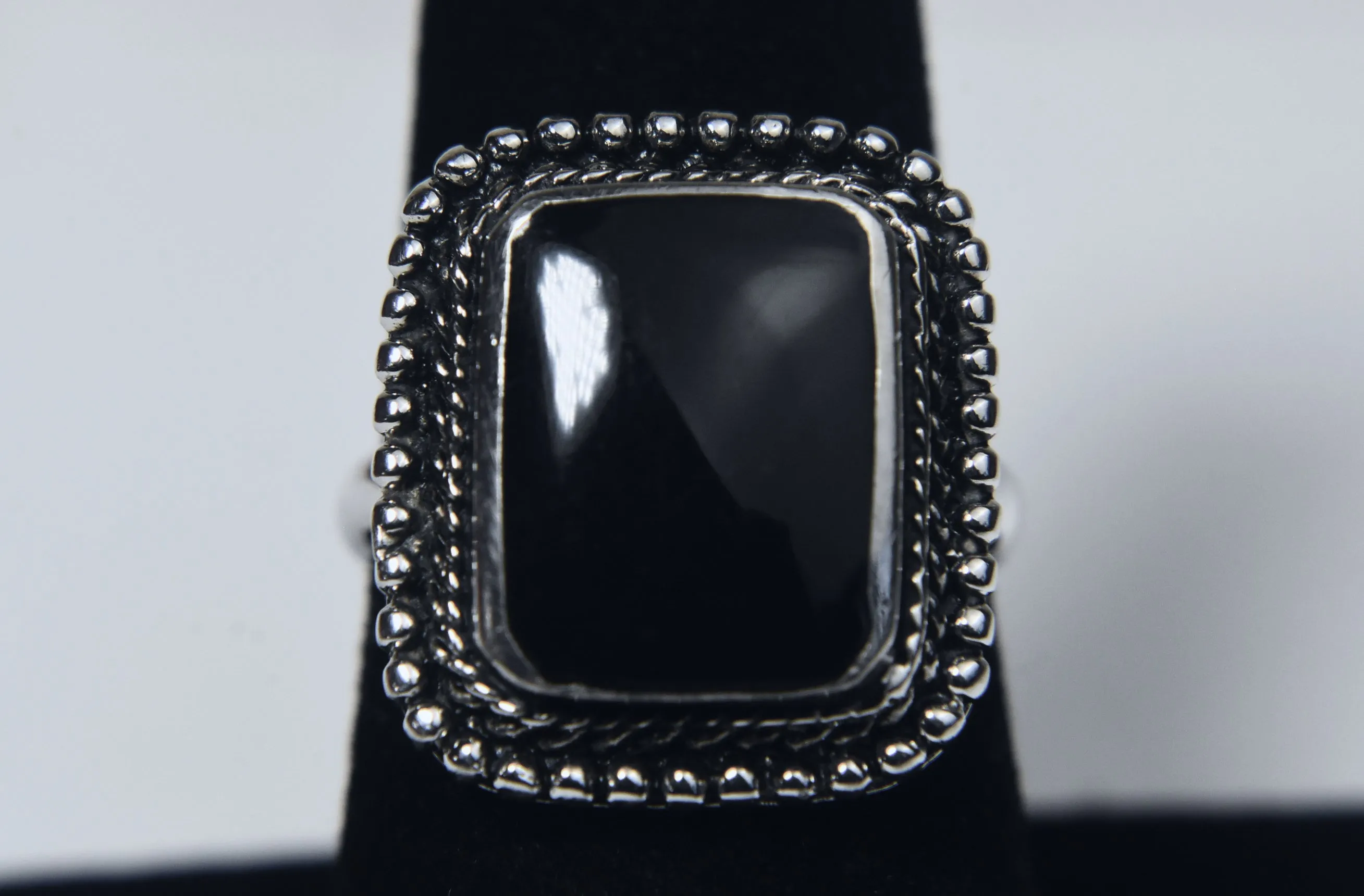 Black Onyx Sterling Silver Ring - Size 7.75
