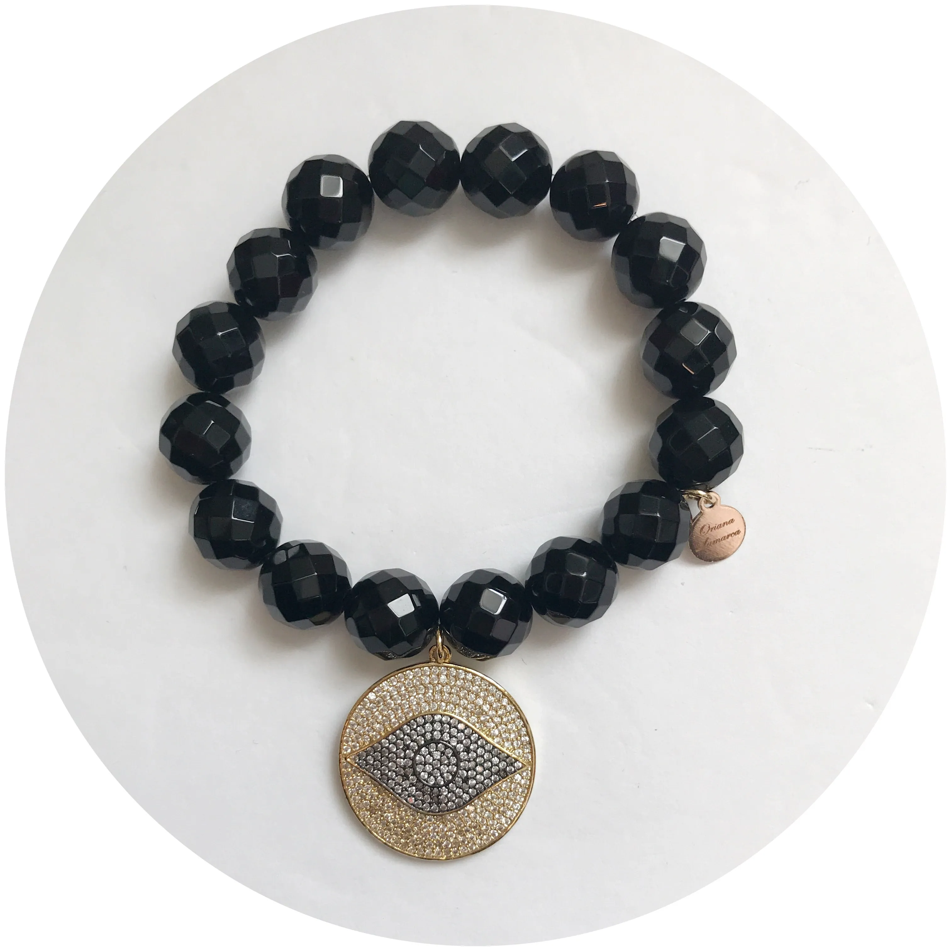 Black Onyx with Two Tone Pavé Eye Pendant