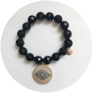 Black Onyx with Two Tone Pavé Eye Pendant