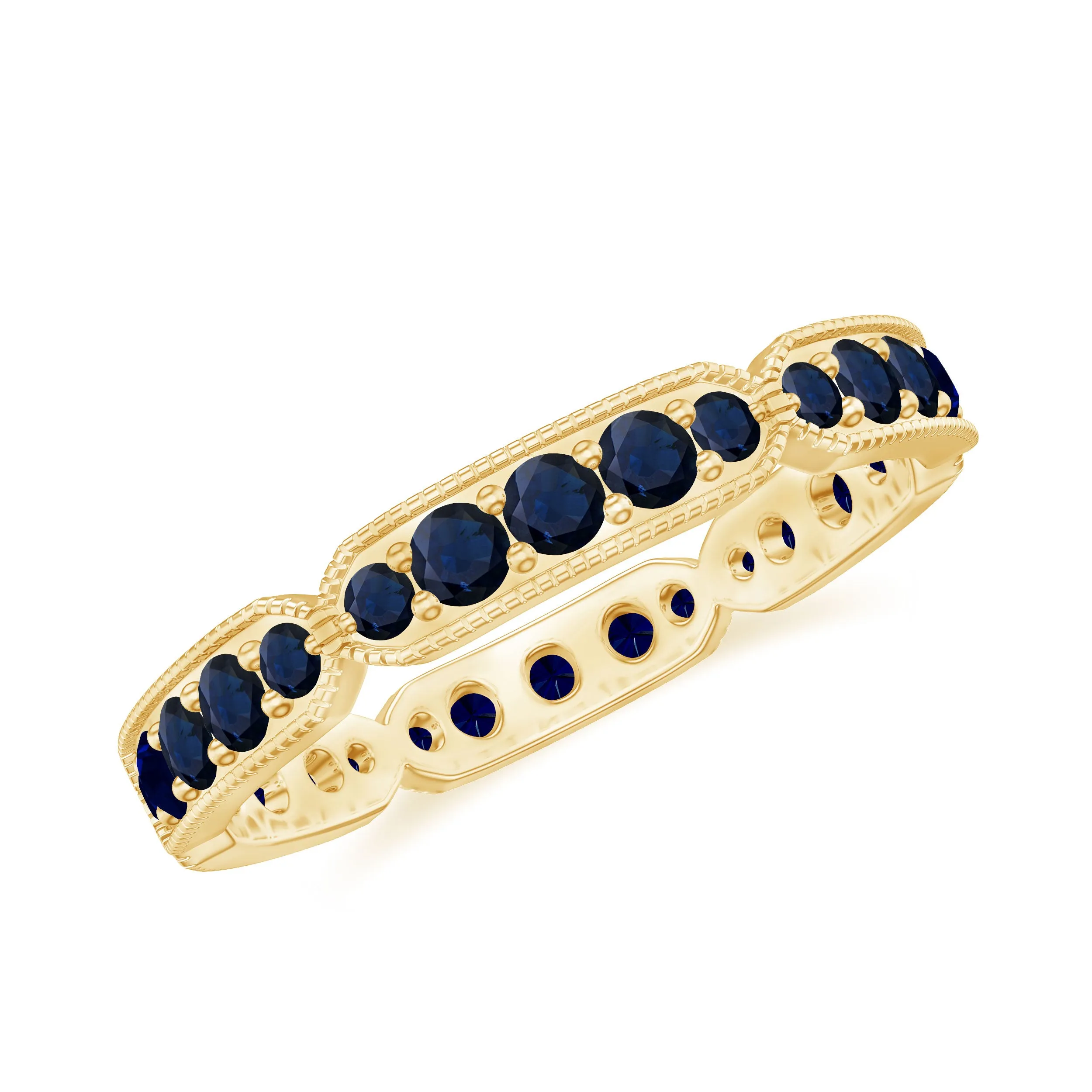 Blue Sapphire Eternity Ring with Milgrain Detailing