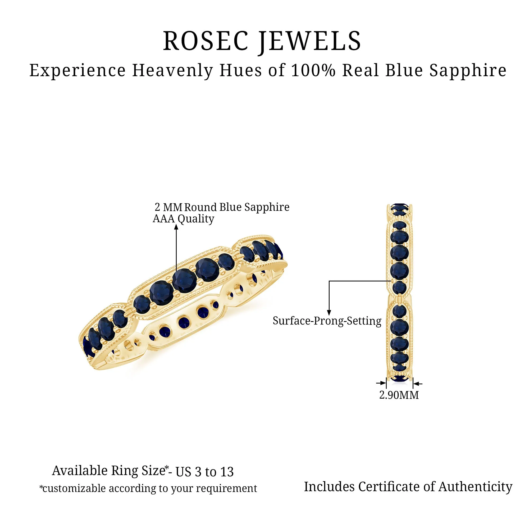 Blue Sapphire Eternity Ring with Milgrain Detailing