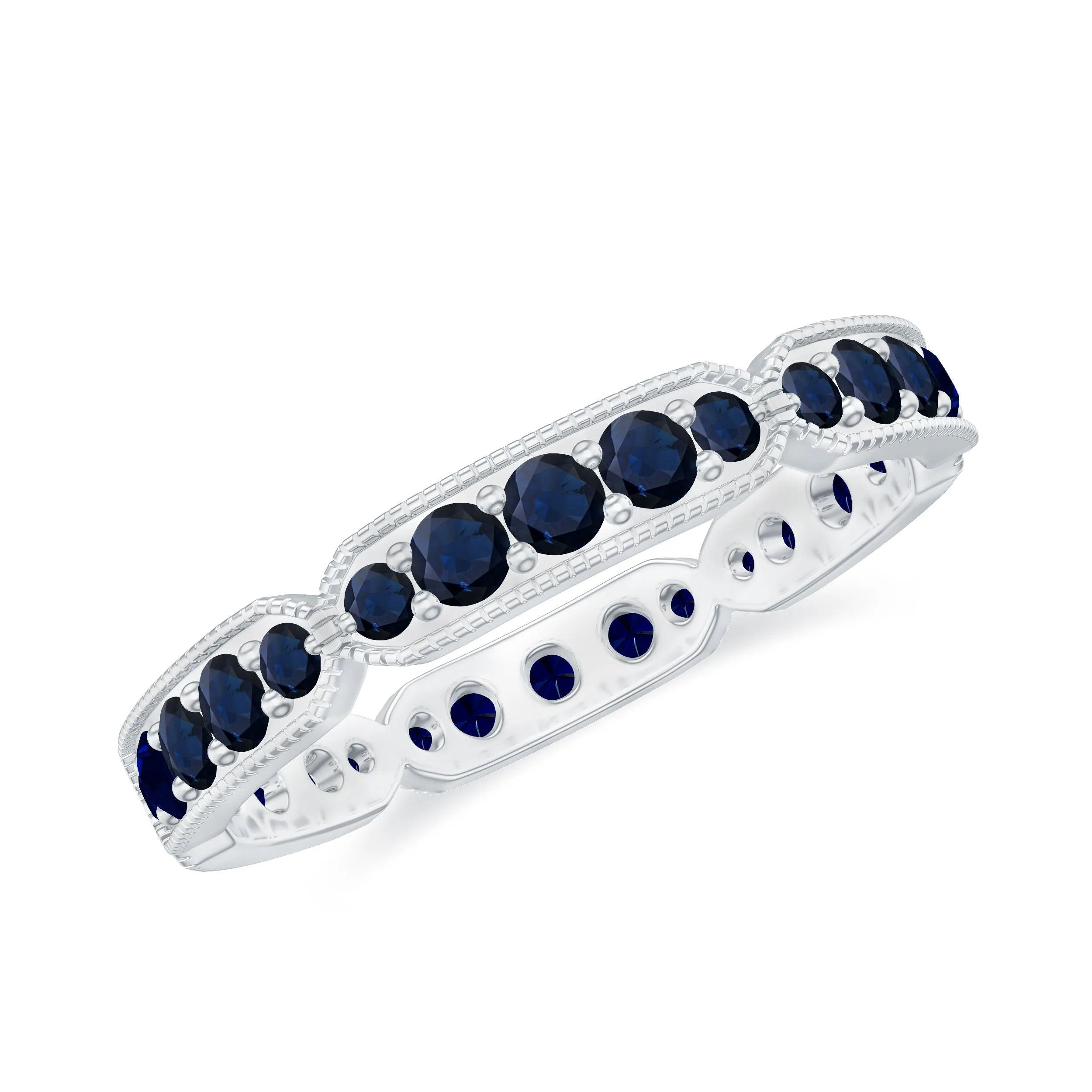 Blue Sapphire Eternity Ring with Milgrain Detailing