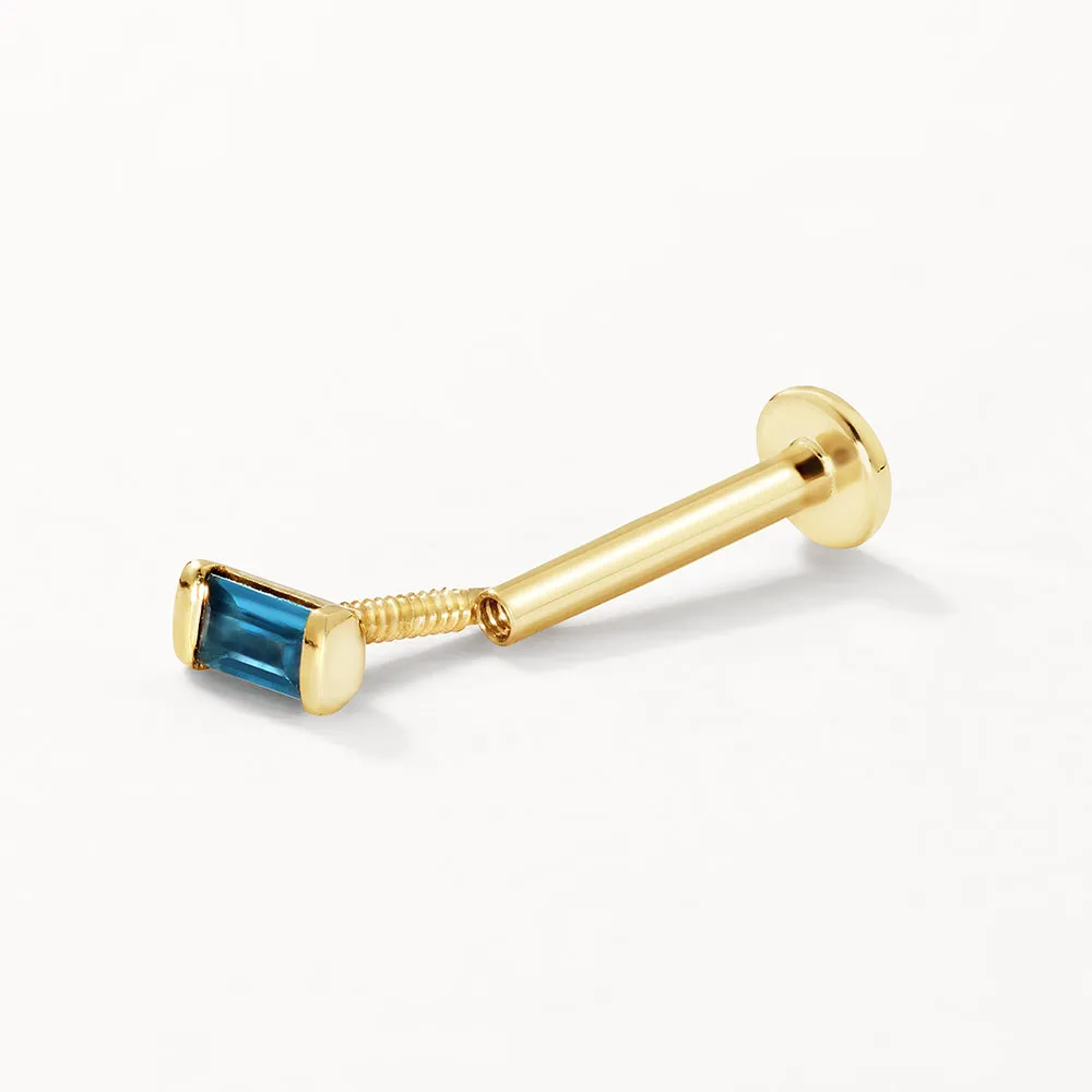 Blue Topaz Baguette Helix Single Stud Earring in 10k Gold