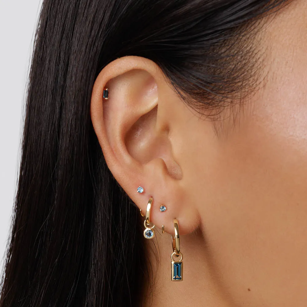 Blue Topaz Baguette Helix Single Stud Earring in 10k Gold
