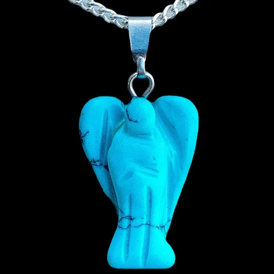 Blue Turquoise Angel Lucky Angel Pendant for Reiki Therapy Natural Crystal Stone Handcrafted Size 1 Inch approx.