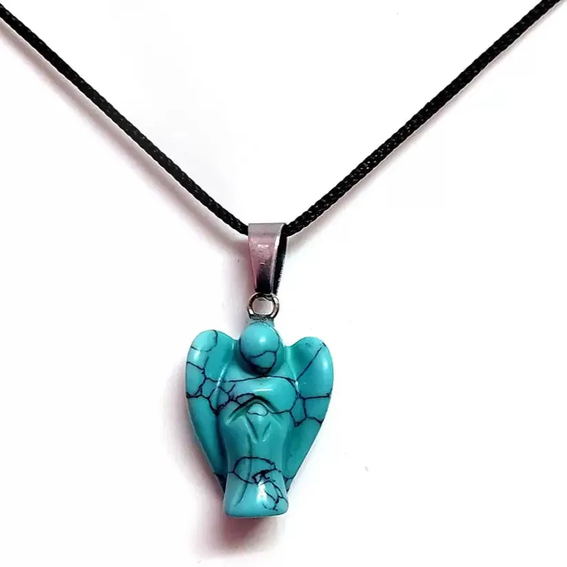 Blue Turquoise Angel Lucky Angel Pendant for Reiki Therapy Natural Crystal Stone Handcrafted Size 1 Inch approx.