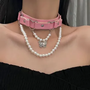 Butterfly Pearl Heart Buckle Choker SD02157