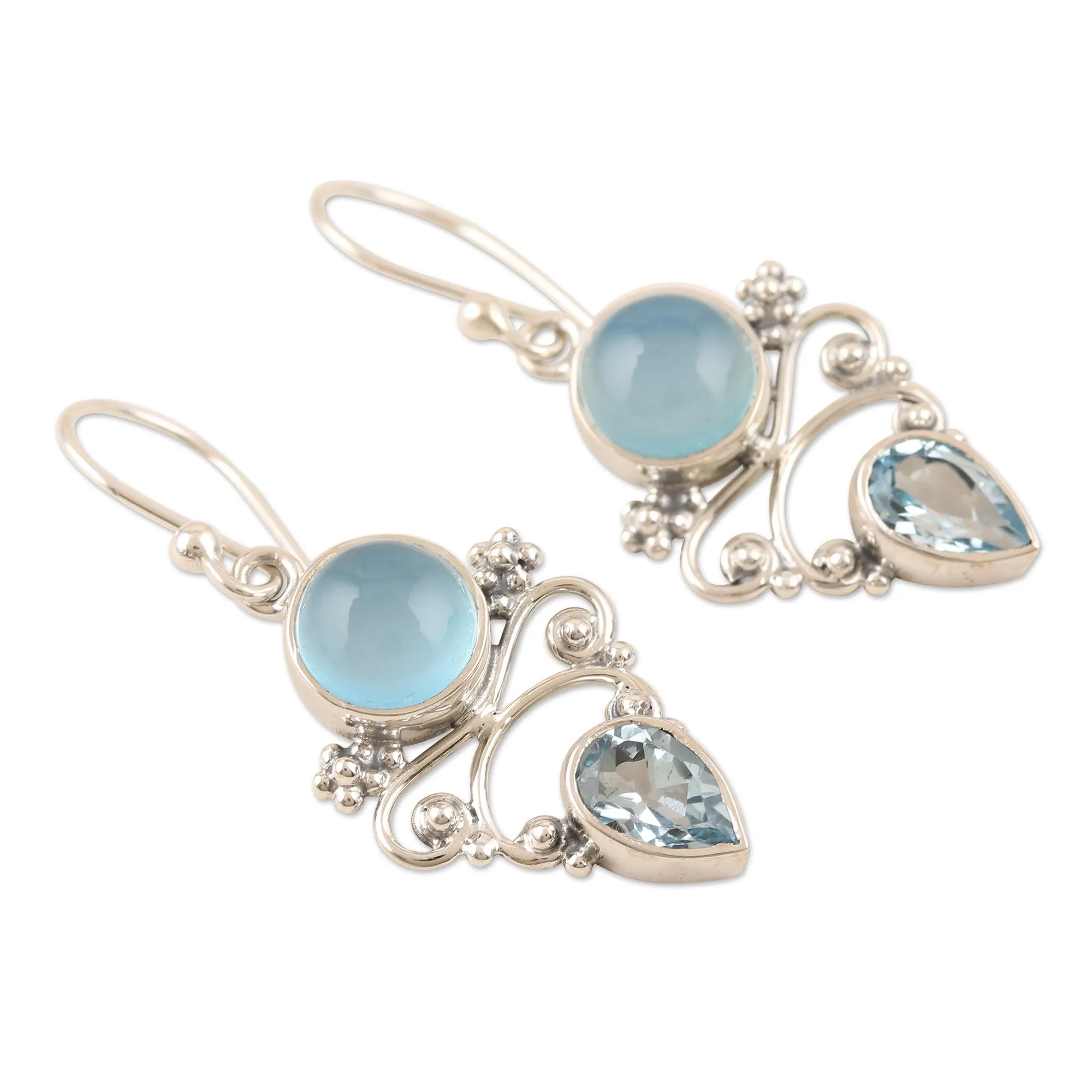Chalcedony and Blue Topaz Dangle Earrings from India - Glacial | NOVICA