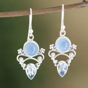 Chalcedony and Blue Topaz Dangle Earrings from India - Glacial | NOVICA