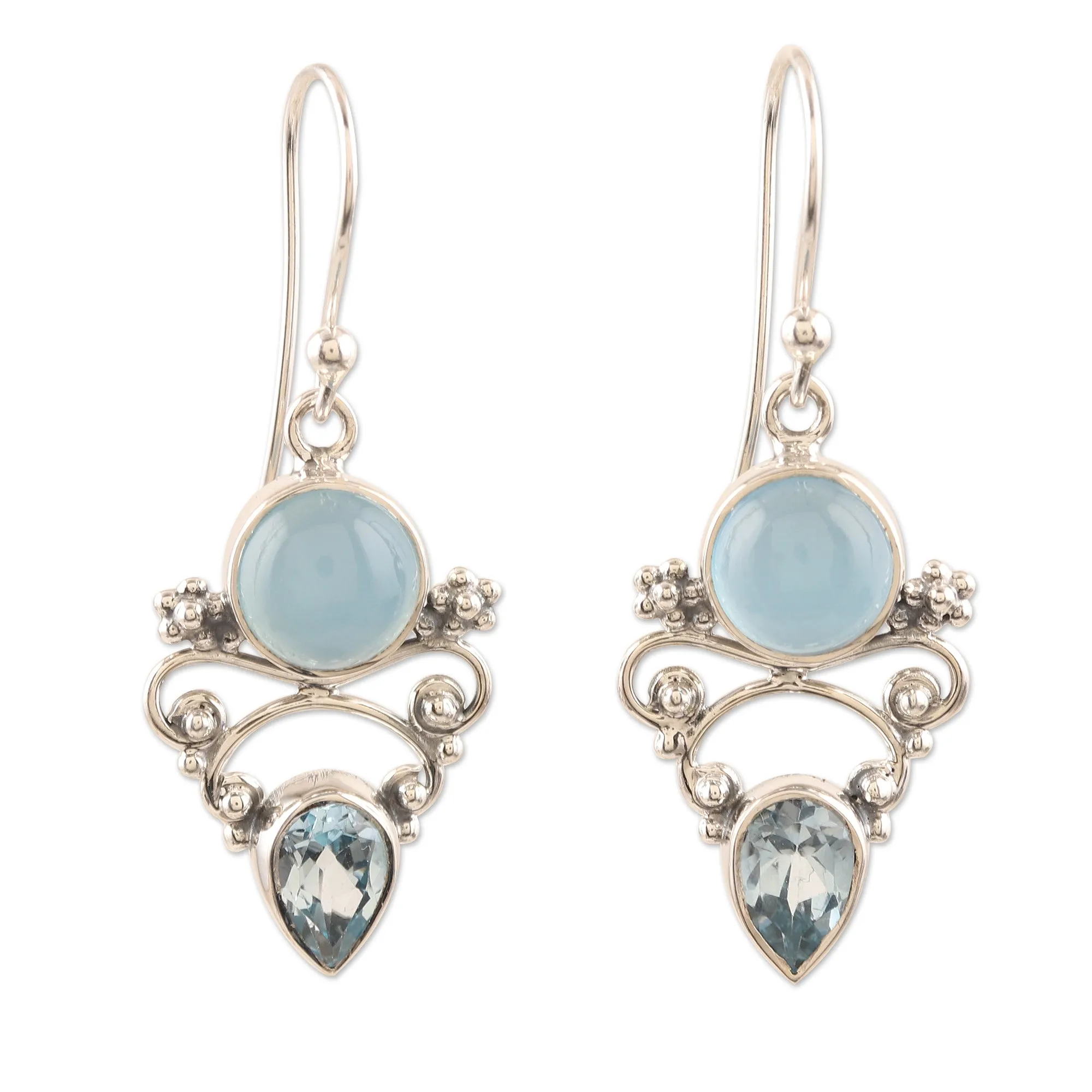 Chalcedony and Blue Topaz Dangle Earrings from India - Glacial | NOVICA