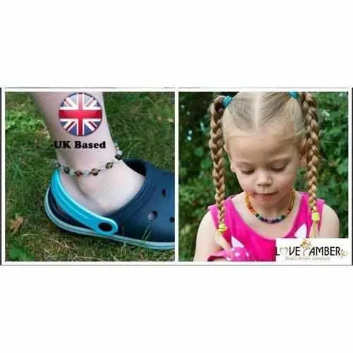 Child Honeysuckle Pink Agate Polished Honey Baltic Amber Anklet Bracelet