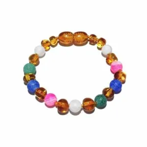 Child Mermaid Pink Blue Green Dragon Agate and Honey Baltic Amber Anklet Bracelet