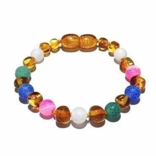 Child Mermaid Pink Blue Green Dragon Agate and Honey Baltic Amber Anklet Bracelet
