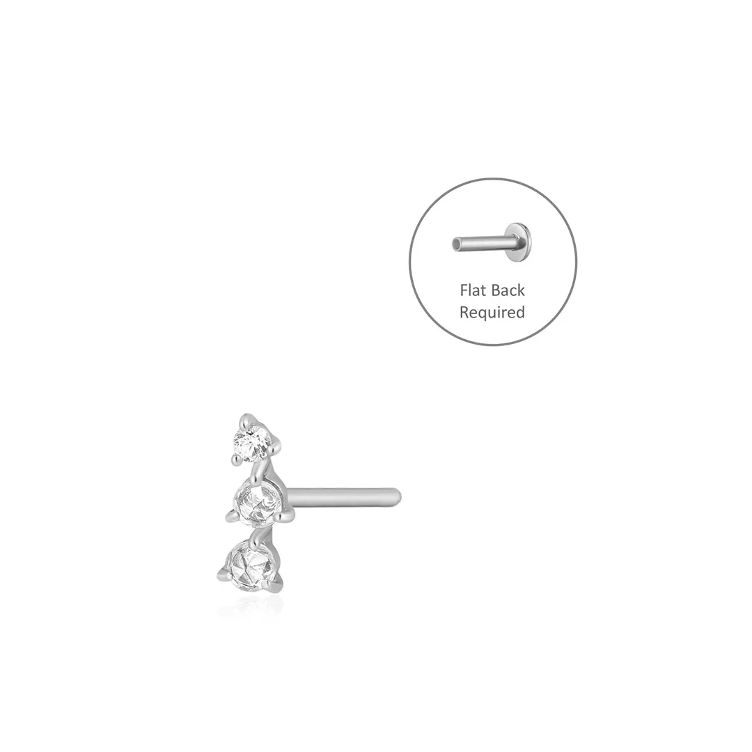 CLARA | Rose Cut Triple White Sapphire Threadless Flatback Earring