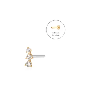 CLARA | Rose Cut Triple White Sapphire Threadless Flatback Earring