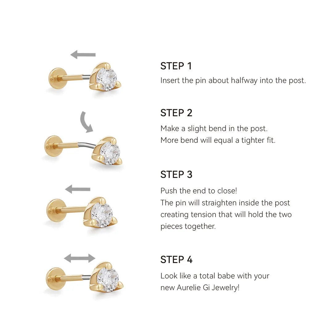 CLARA | Rose Cut Triple White Sapphire Threadless Flatback Earring