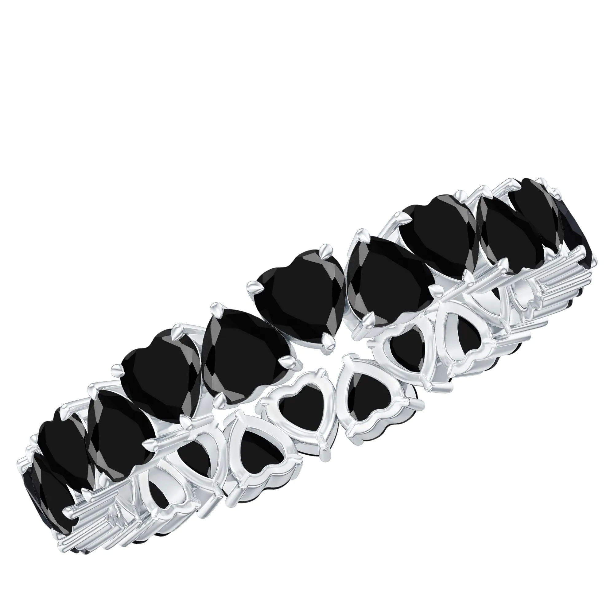 Claw Set Heart Shape Black Onyx Eternity Band Ring