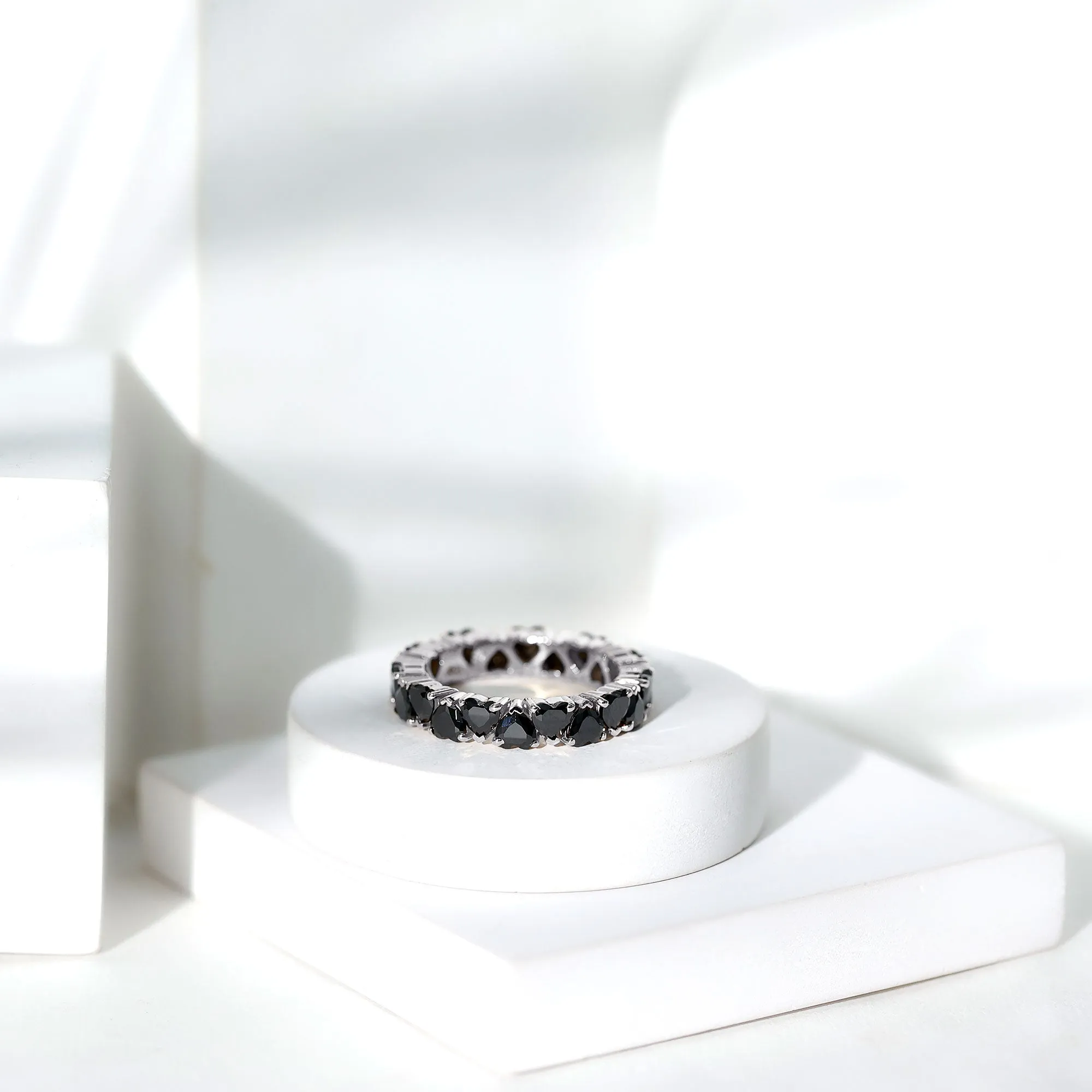 Claw Set Heart Shape Black Onyx Eternity Band Ring