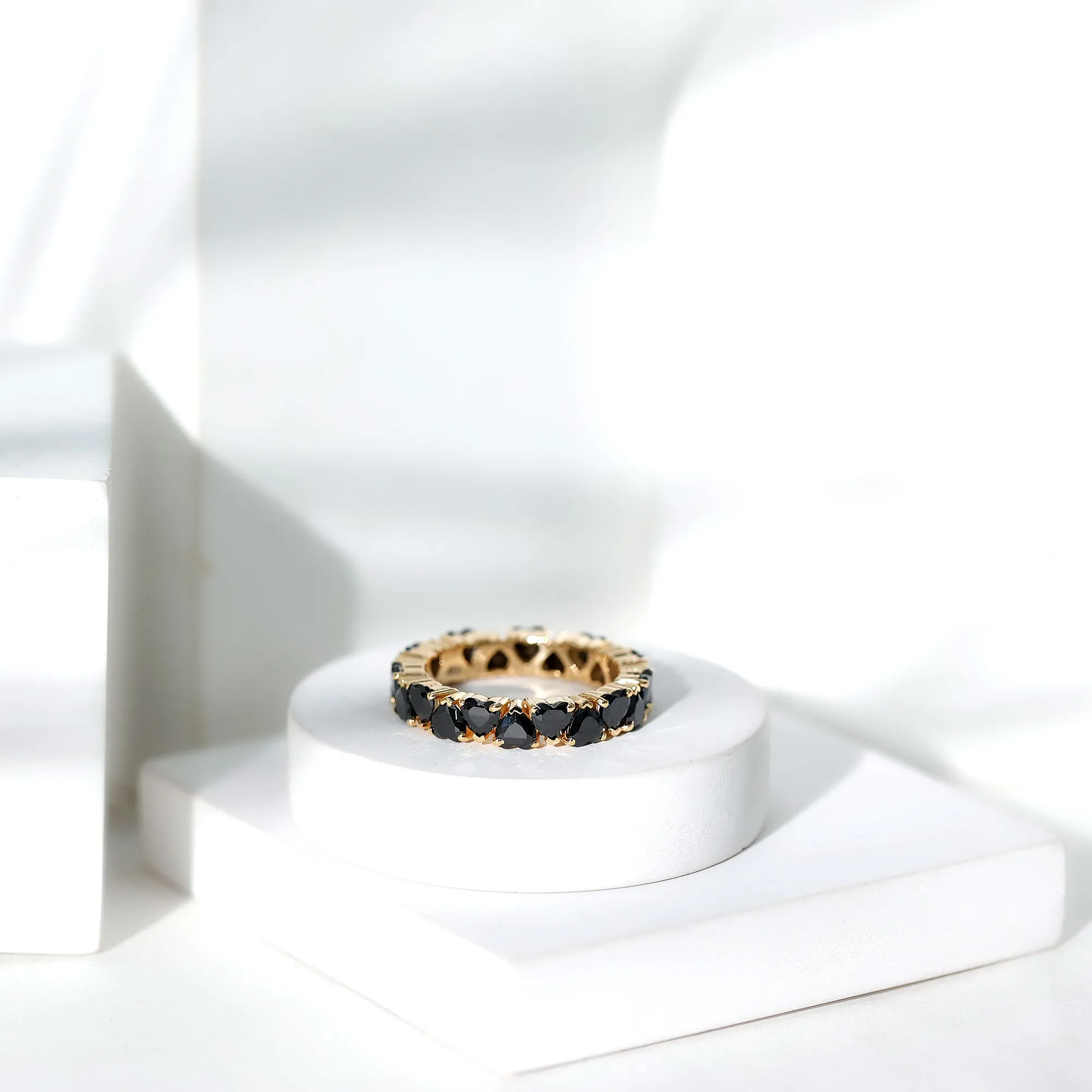Claw Set Heart Shape Black Onyx Eternity Band Ring