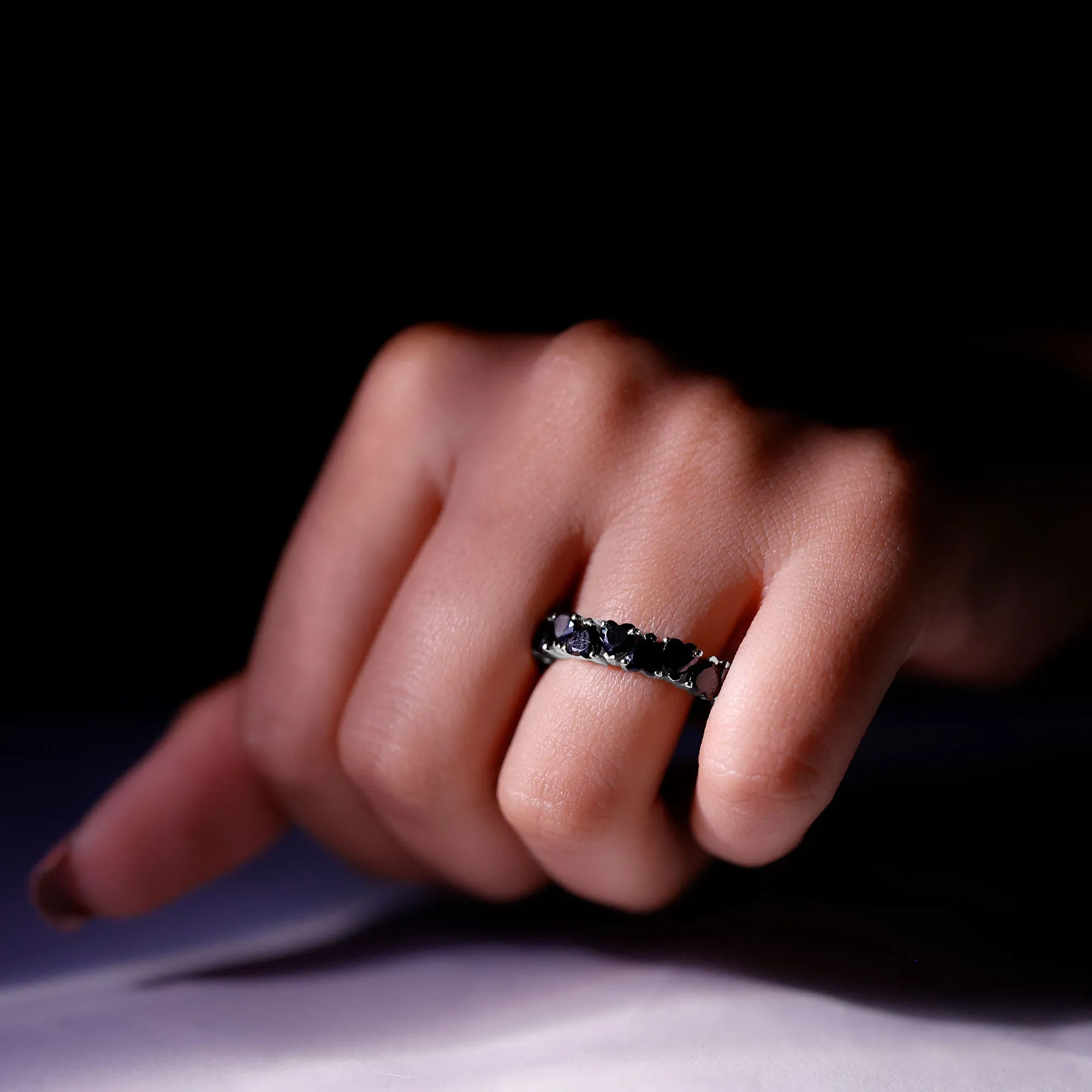 Claw Set Heart Shape Black Onyx Eternity Band Ring