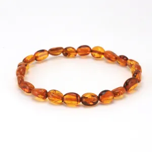 Cognac Amber Irregular Olive Bead Stretch Bracelet