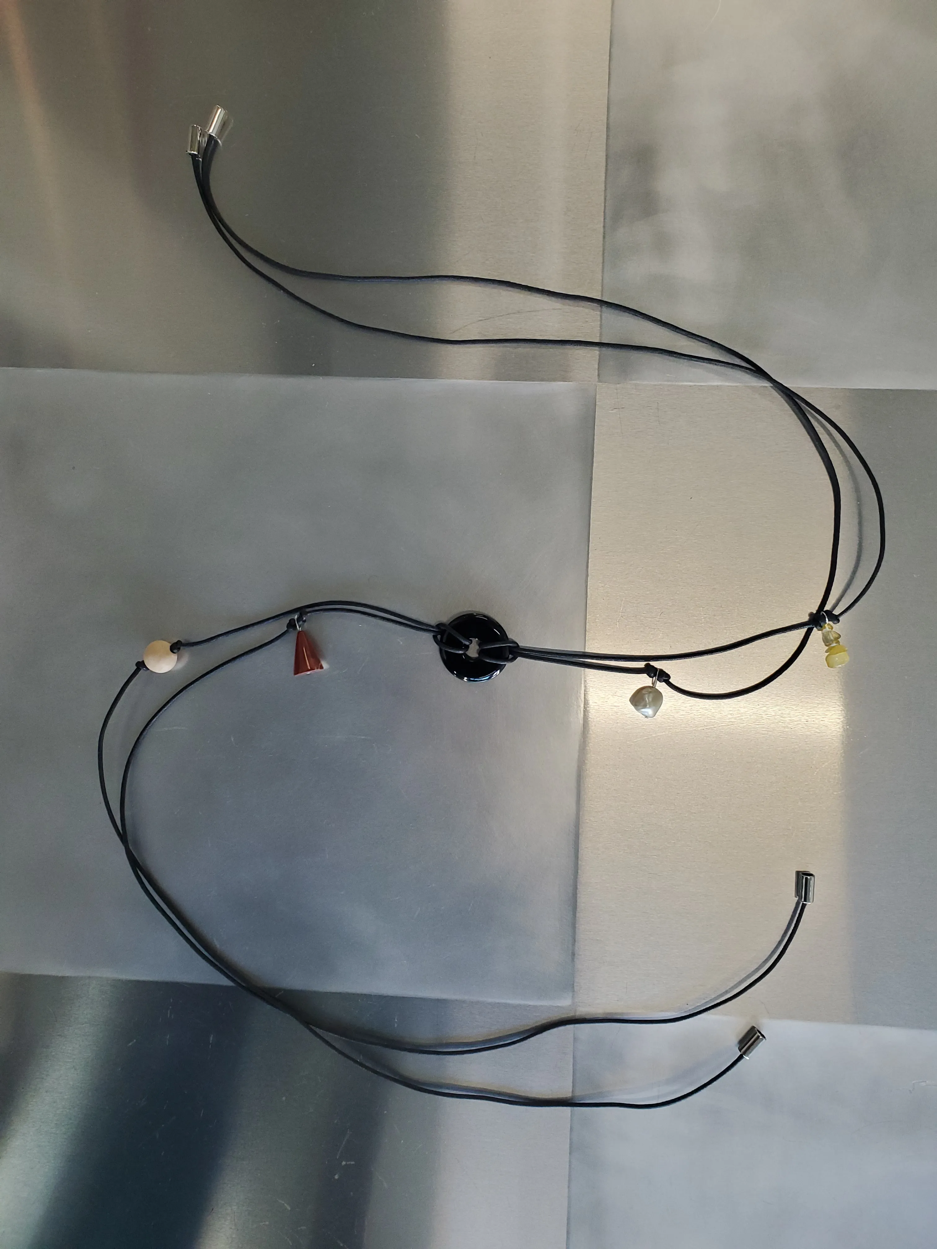 Confetti Cord Belt with Stone Circle Pendant - Black Onyx