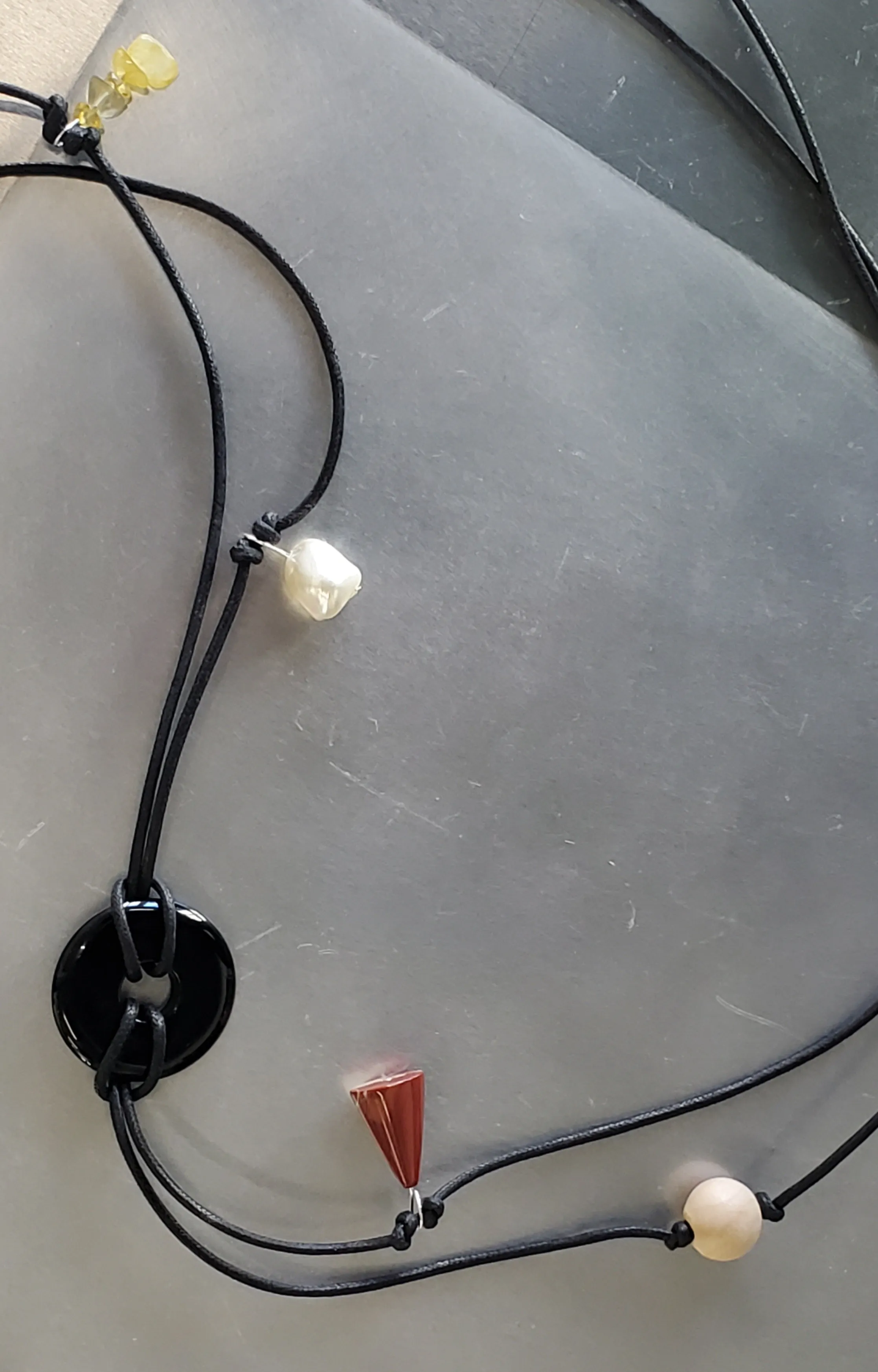 Confetti Cord Belt with Stone Circle Pendant - Black Onyx