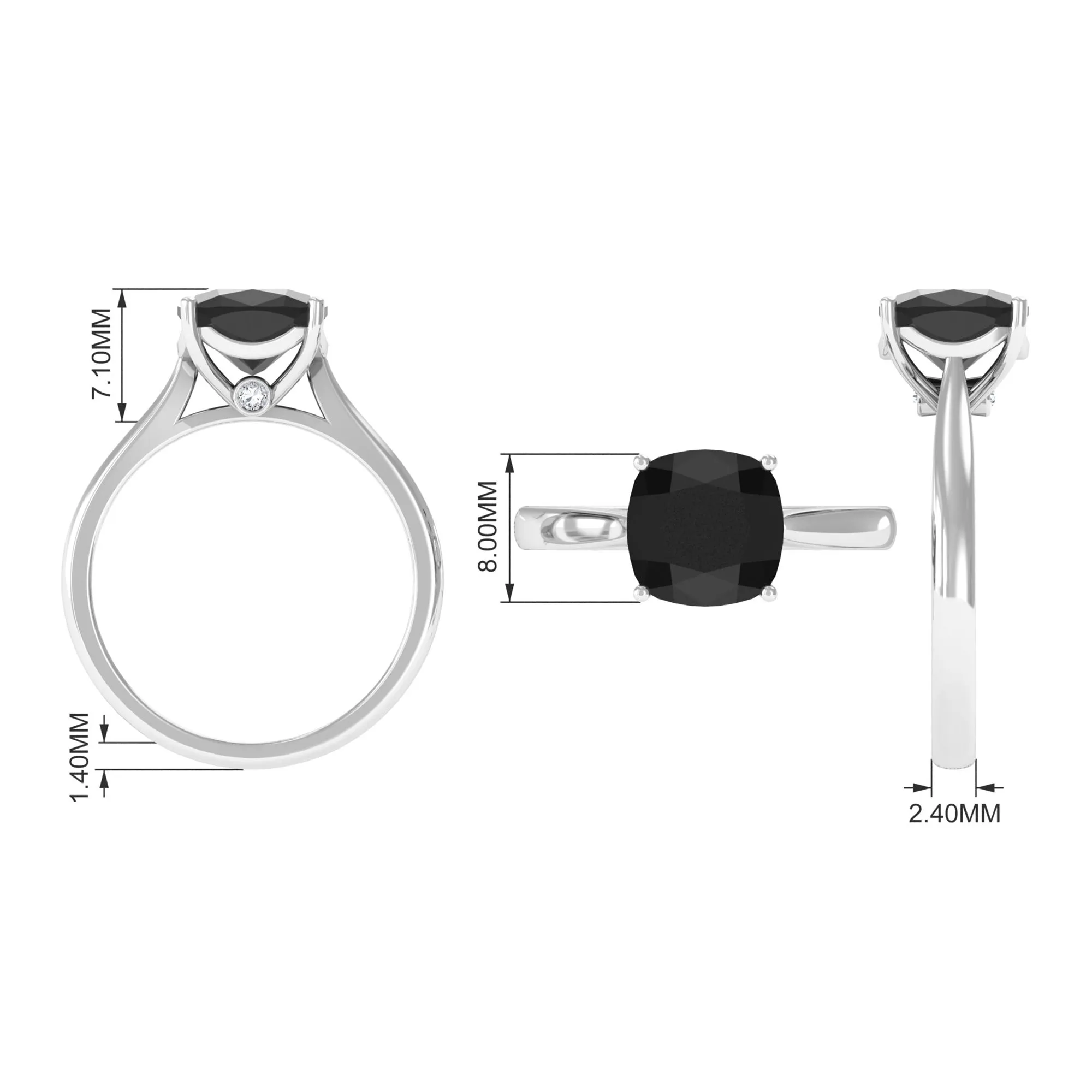 Cushion Cut Black Onyx Solitaire Ring with Surprise Diamond