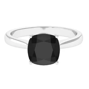 Cushion Cut Black Onyx Solitaire Ring with Surprise Diamond