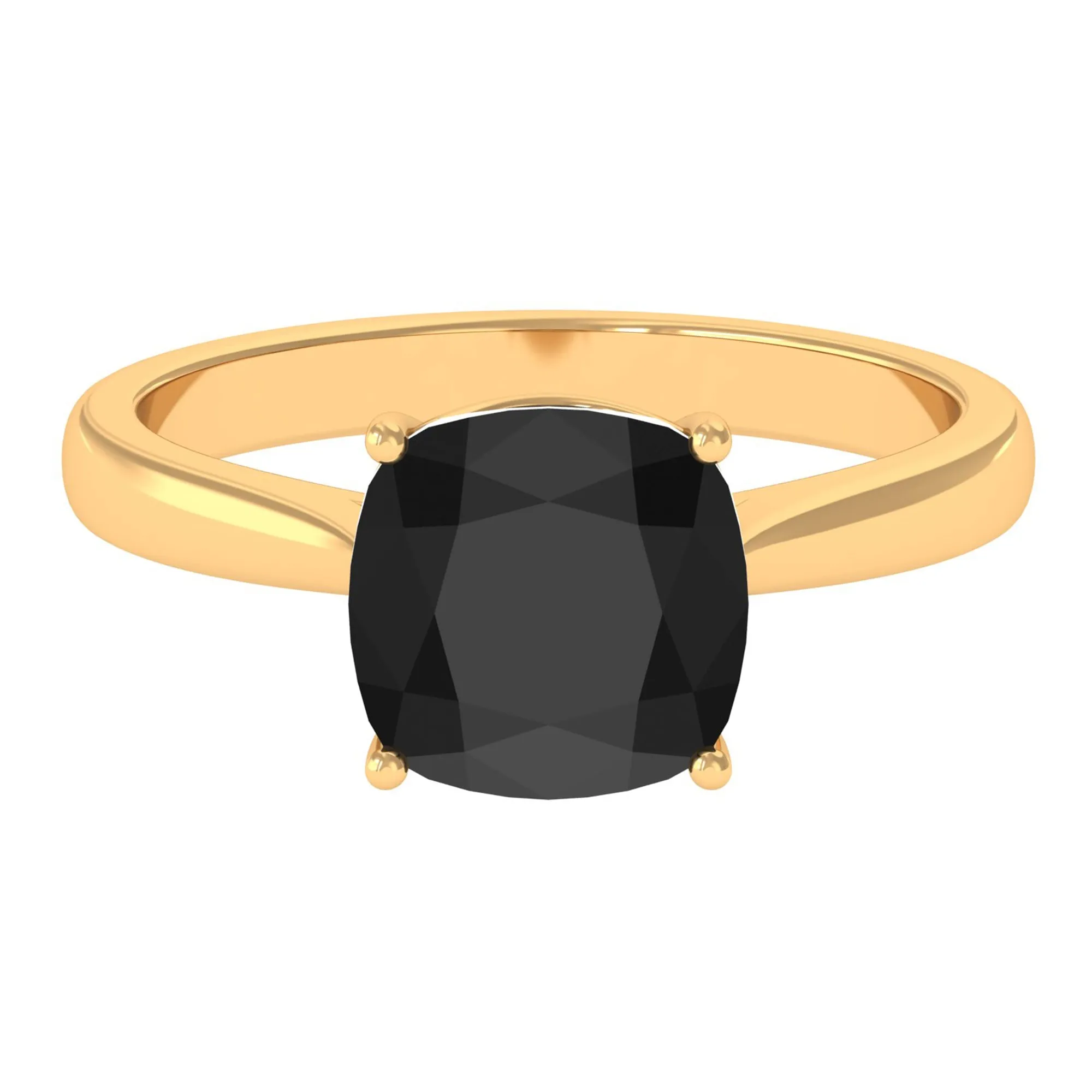 Cushion Cut Black Onyx Solitaire Ring with Surprise Diamond