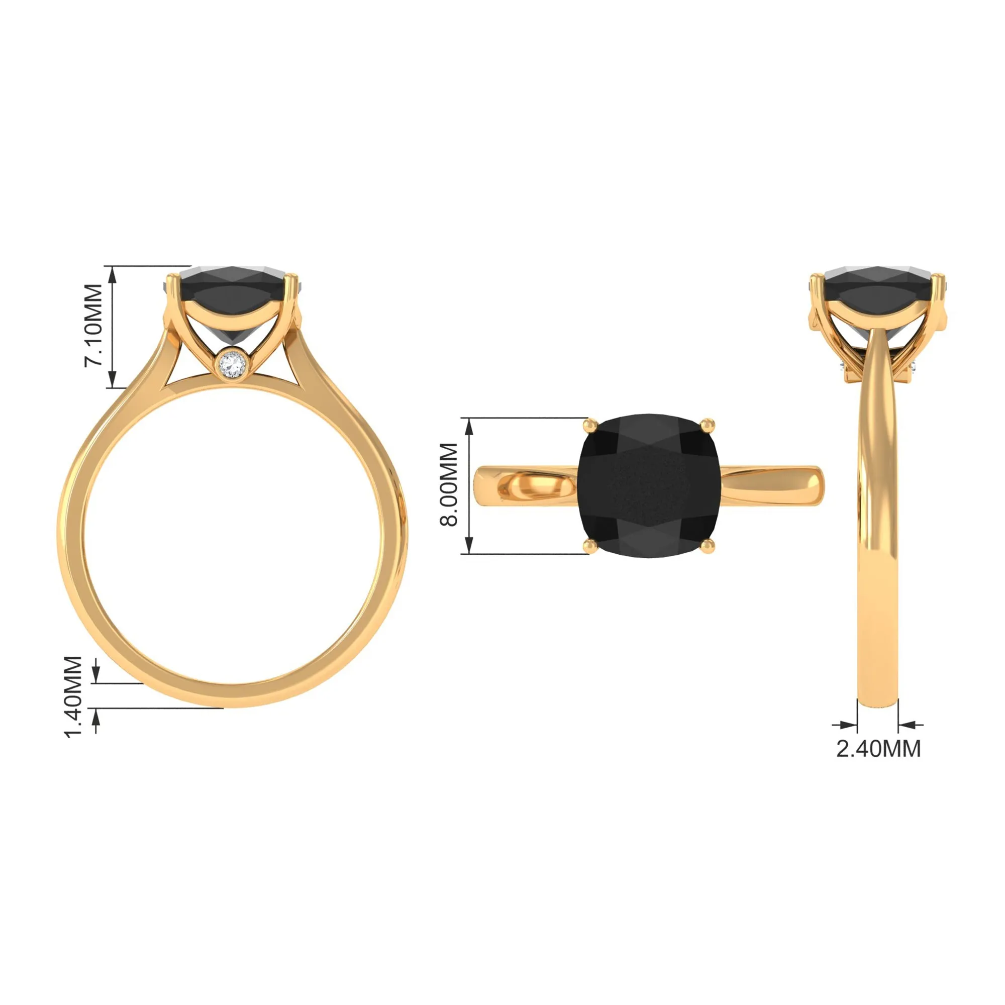 Cushion Cut Black Onyx Solitaire Ring with Surprise Diamond