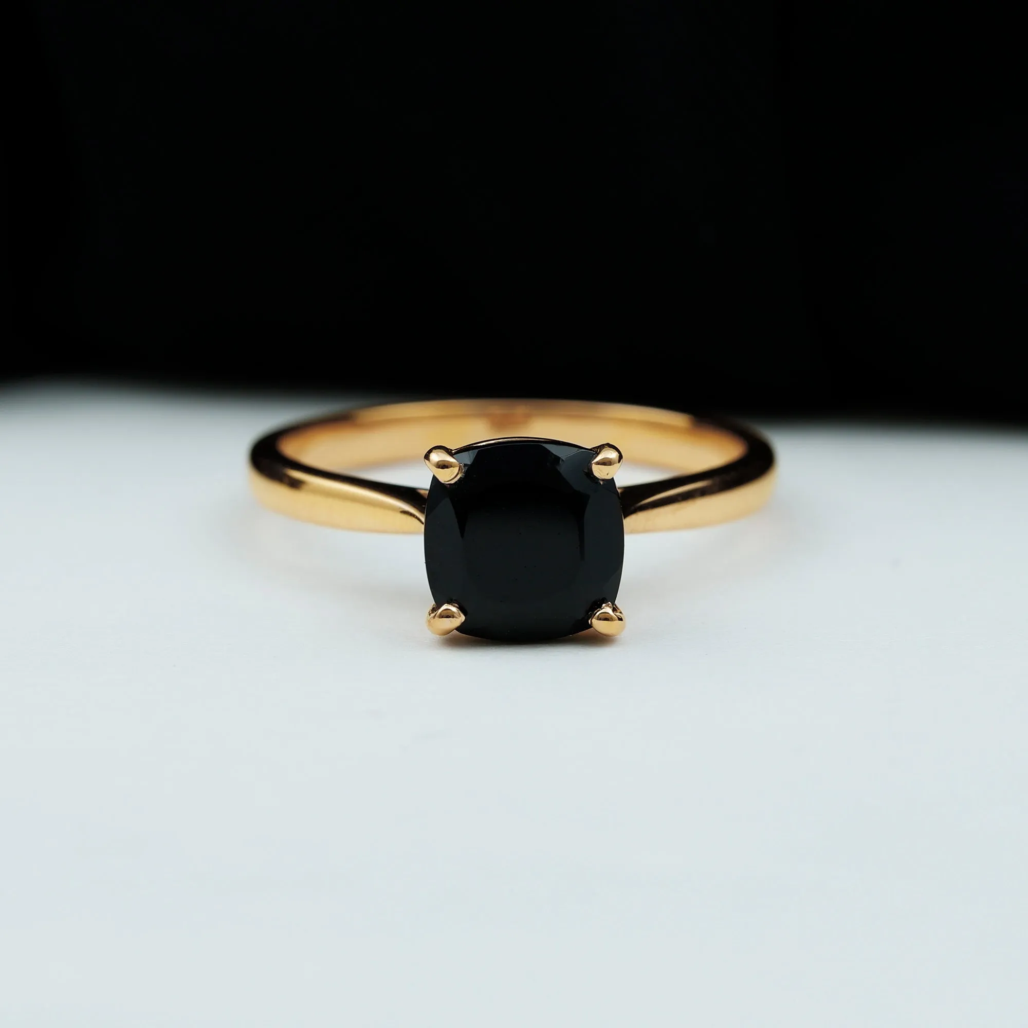 Cushion Cut Black Onyx Solitaire Ring with Surprise Diamond