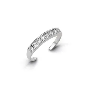 CZ Channel Setting Adjustable Toe Ring in White Gold