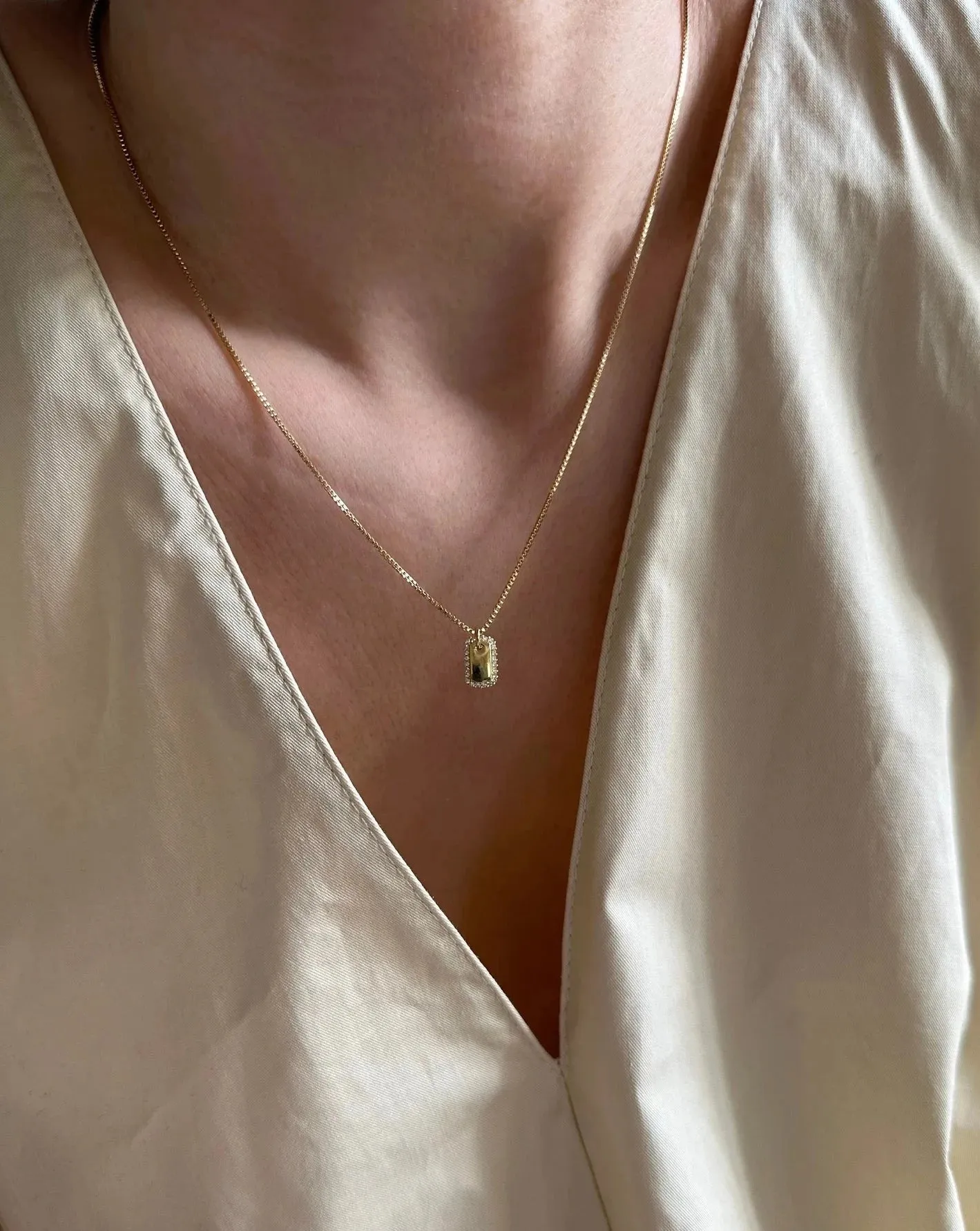 CZ mini bar tag necklace