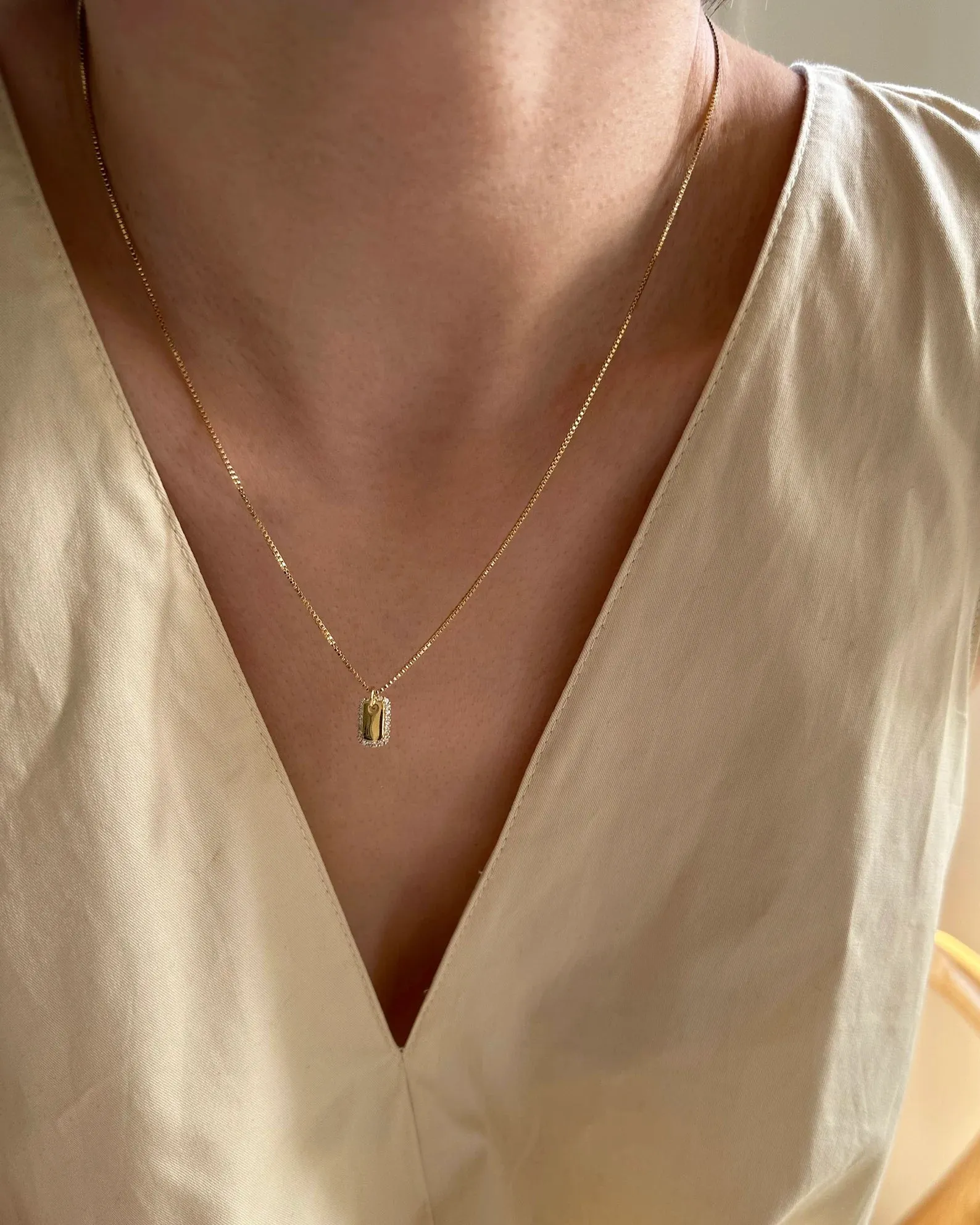 CZ mini bar tag necklace