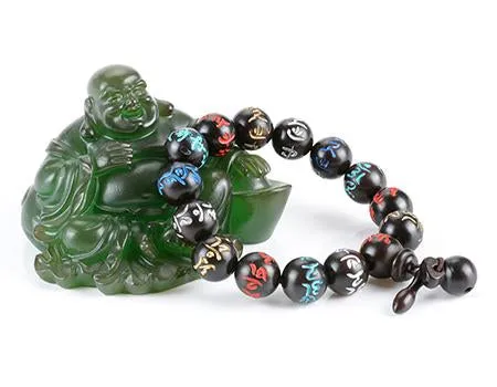 Dark Wood Color-Engraved Buddhist Prayer Bracelet