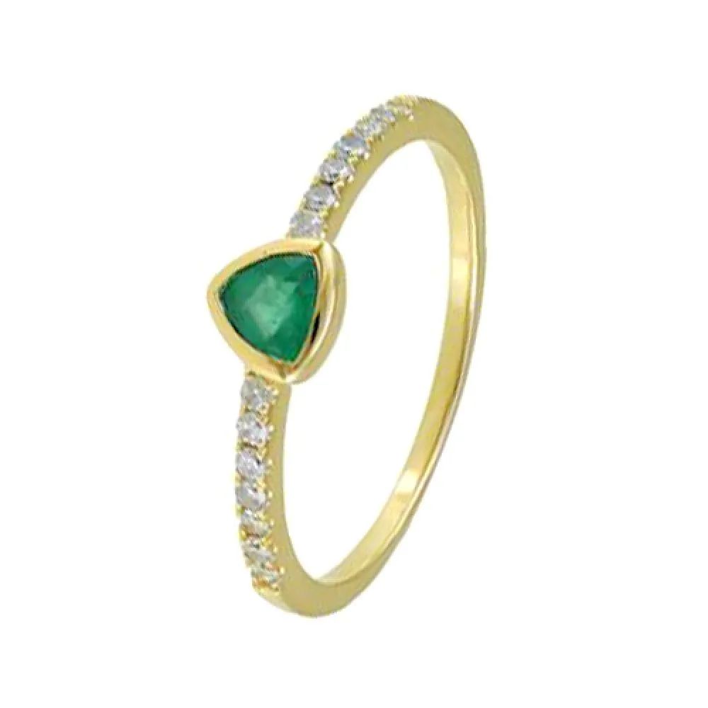 Diamond & 4mm Trillion Emerald Ring in US Size 5