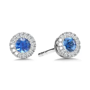 DIAMOND & SAPPHIRE HALO STUD EARRINGS
