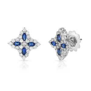 Diamond and Sapphire Princess Flower Medium Size Stud Earrings