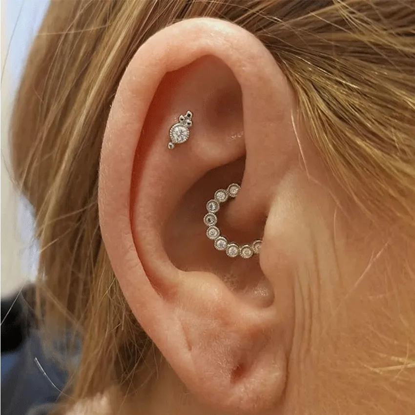 Diamond Four Ball Trinity Earring by Maria Tash in 18K White Gold. Flat Stud.
