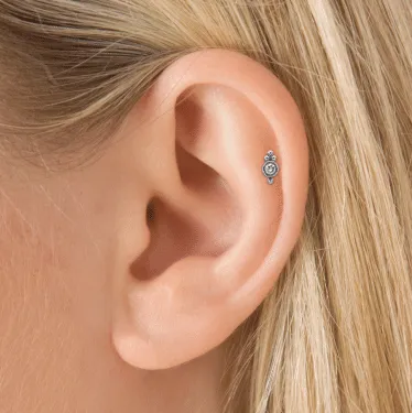 Diamond Four Ball Trinity Earring by Maria Tash in 18K White Gold. Flat Stud.