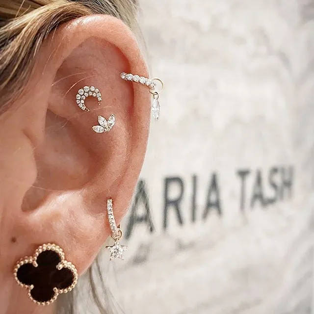 Diamond Moon Earstud by Maria Tash in 18K Yellow Gold. Butterfly Stud.